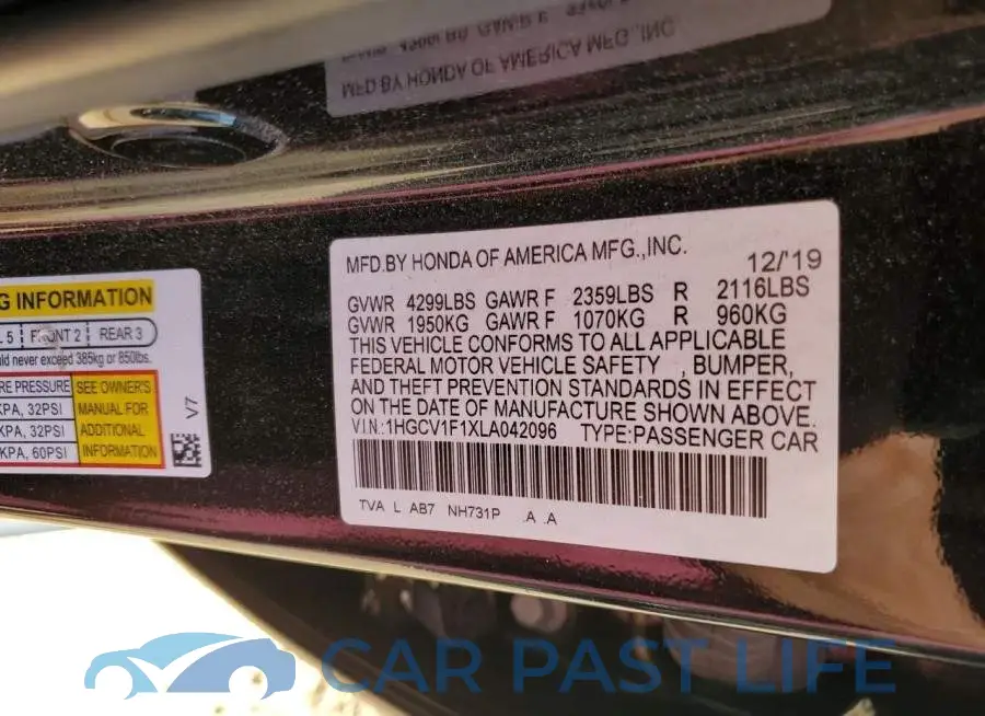 1HGCV1F1XLA042096# 12