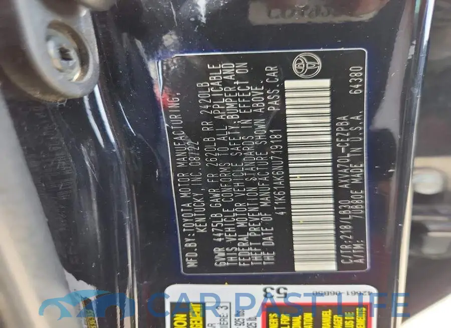 4T1K61AK6NU719181# 12