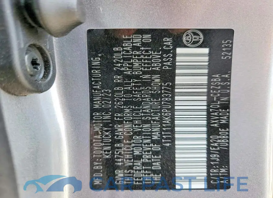 4T1T11AK6PU783775# 12