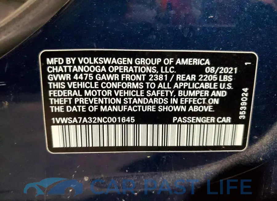 1VWSA7A32NC001645# 12