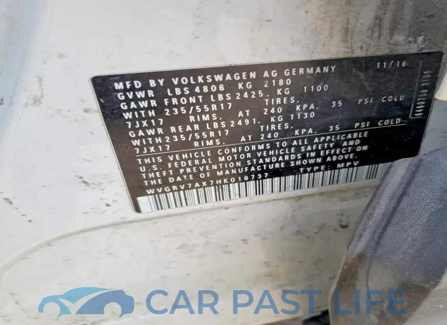 WVGRV7AX7HK016737# 12