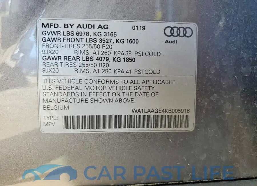 WA1LAAGE4KB005916# 13