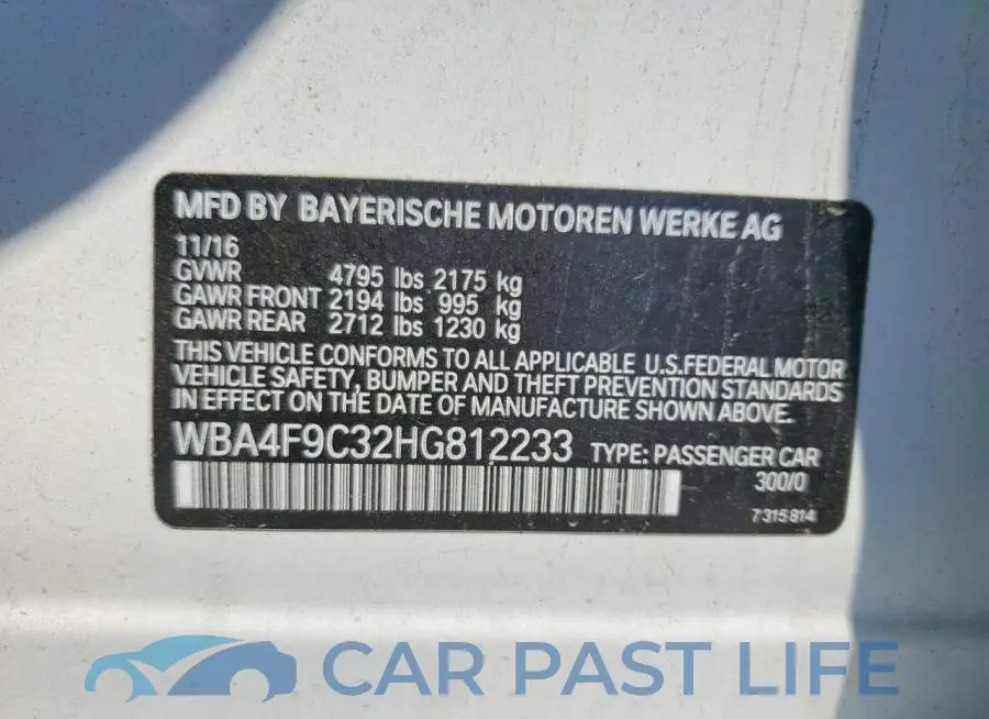 WBA4F9C32HG812233# 12