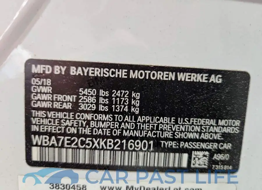 WBA7E2C5XKB216901# 13