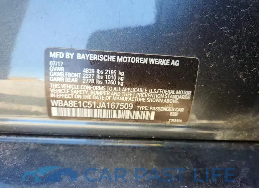 WBA8E1C51JA167509# 12