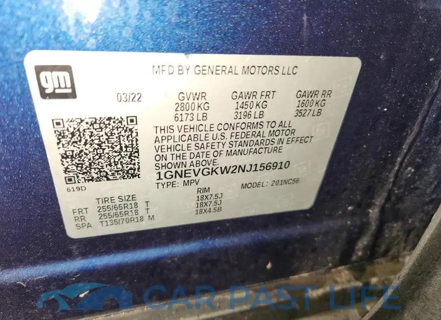 1GNEVGKW2NJ156910# 13