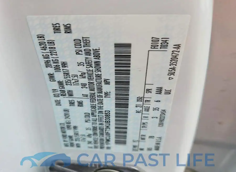 1FMCU0F73KUB30853# 12