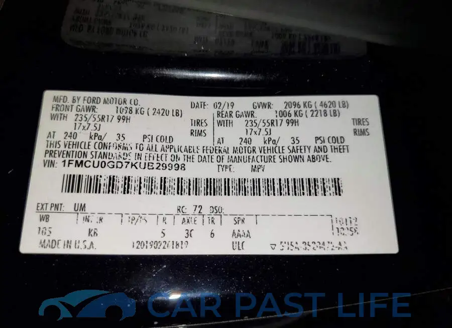1FMCU0GD7KUB29998# 13