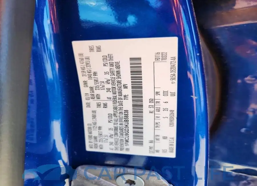 1FMCU9GD3KUB58838# 12