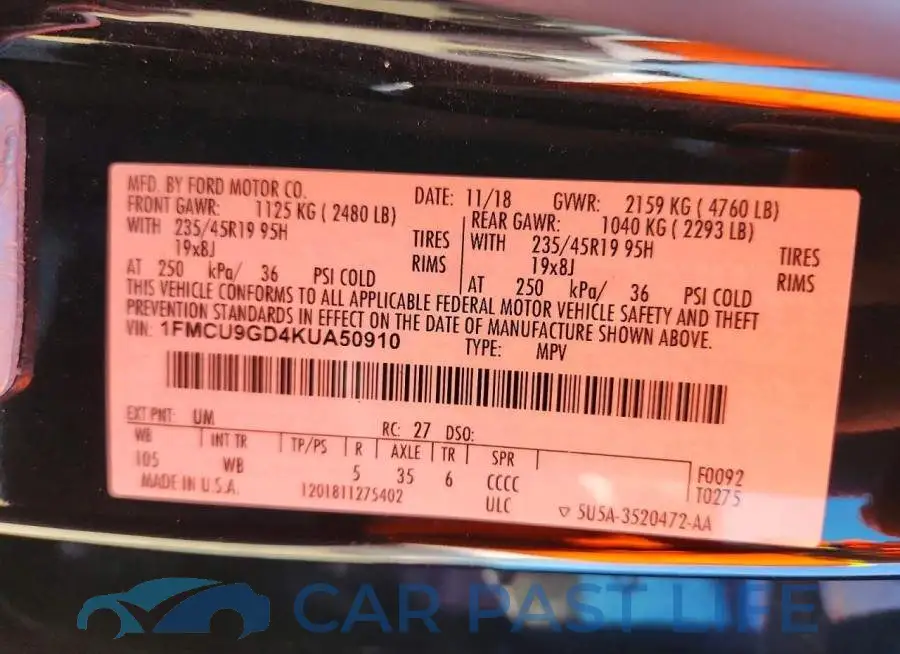 1FMCU9GD4KUA50910# 13