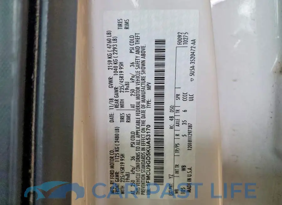 1FMCU9GD5KUA53170# 13