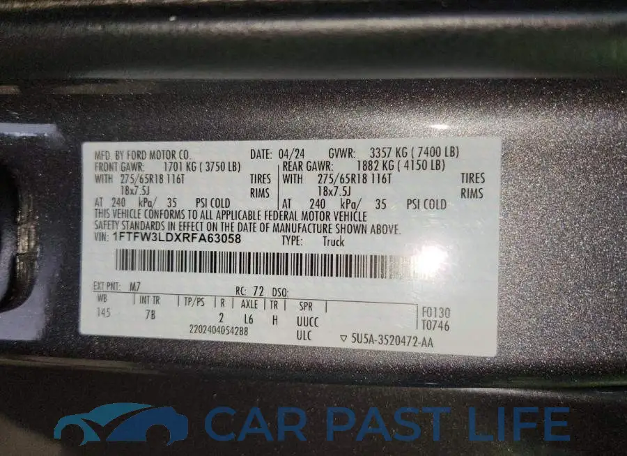 1FTFW3LDXRFA63058# 12