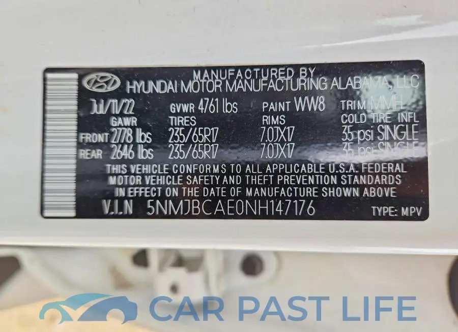 5NMJBCAE0NH147176# 12