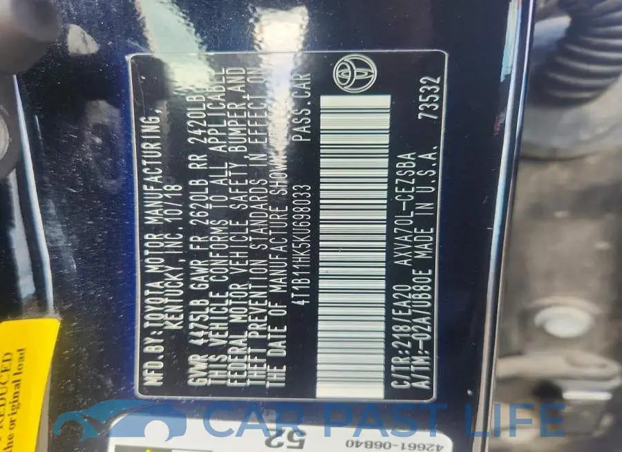 4T1B11HK5KU698033# 12