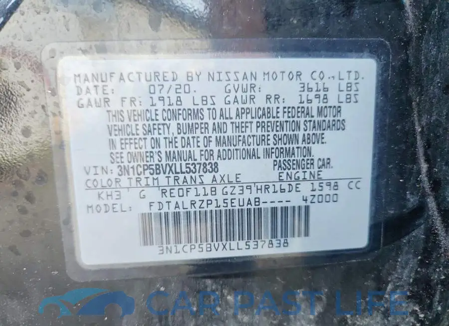 3N1CP5BVXLL537838# 12