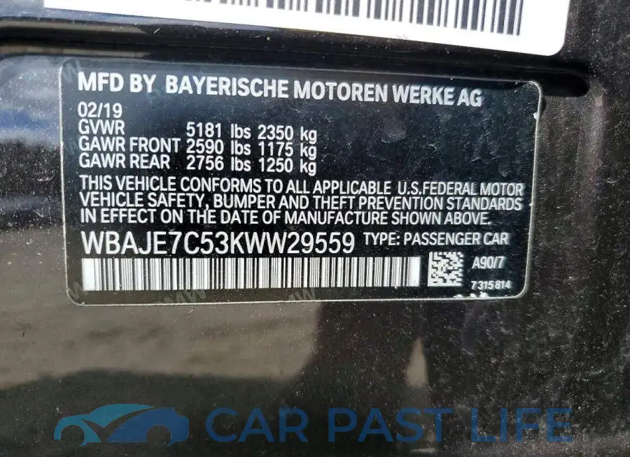 WBAJE7C53KWW29559# 12