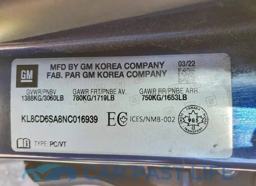 KL8CD6SA8NC016939# 12