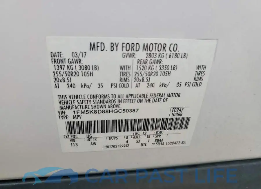 1FM5K8D88HGC50387# 13