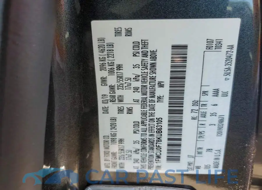 1FMCU0F78KUB63105# 14
