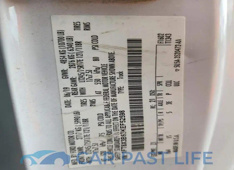 1FT8X3B65KEF52598# 12