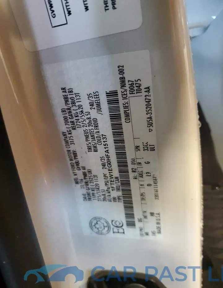 1FTEW1EG0HFA15137# 12