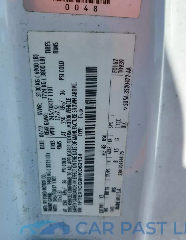 1FTEX1CG9HKD62134# 12
