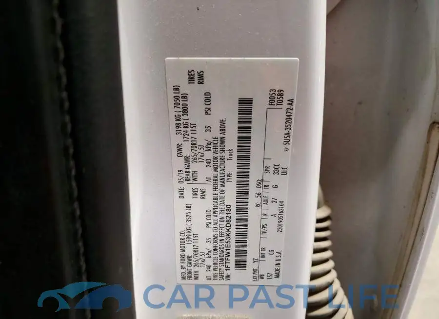 1FTFW1E53KKD82180# 12