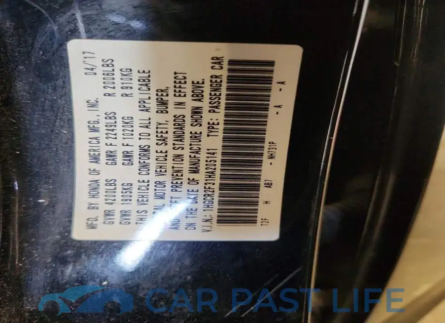 1HGCR2F31HA205141# 12
