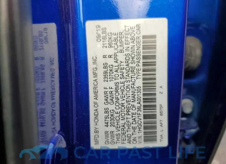 1HGCV1F36LA001305# 12