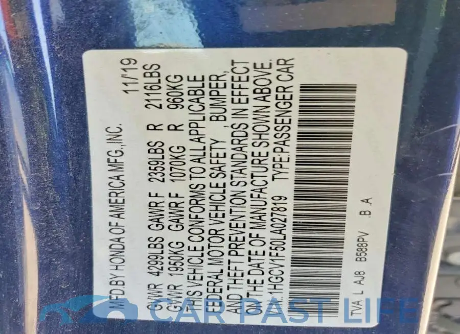 1HGCV1F50LA027819# 12