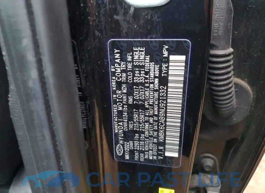 KM8K6CAB9NU921332# 13