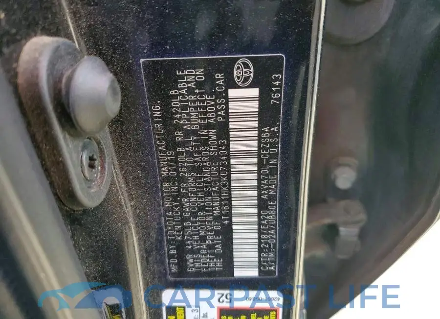4T1B11HK3KU734043# 12