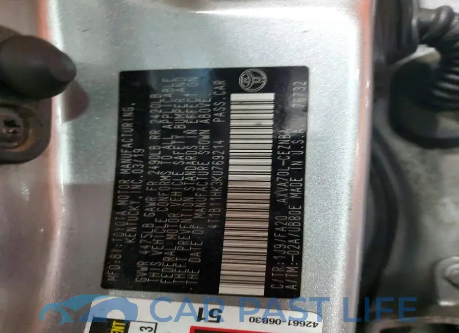 4T1B11HK3KU769214# 12