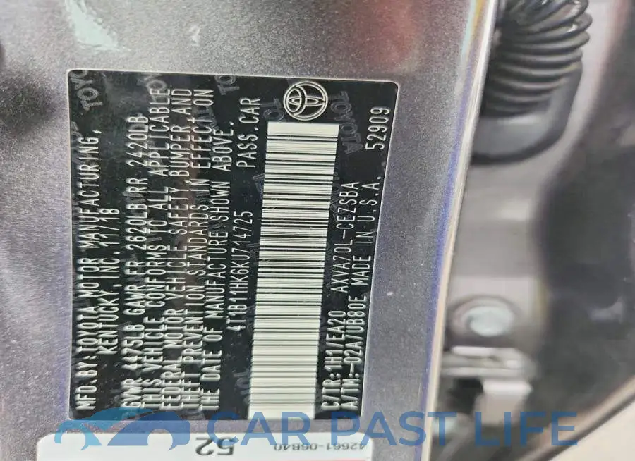 4T1B11HK6KU714725# 13