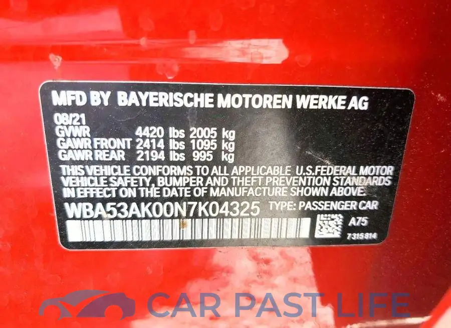 WBA53AK00N7K04325# 12