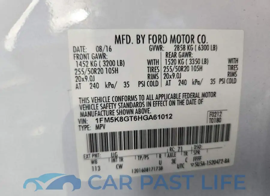 1FM5K8GT6HGA61012# 14