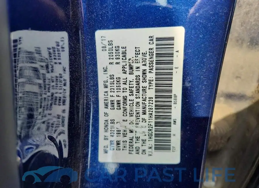 1HGCR2F11HA287239# 12