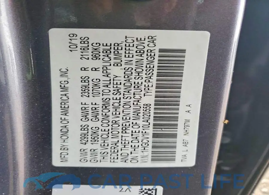 1HGCV1F10LA020558# 12