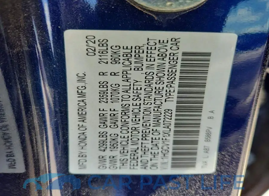 1HGCV1F1XLA072229# 12