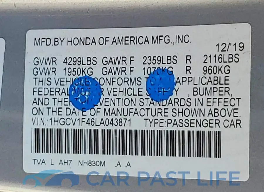 1HGCV1F46LA043871# 12