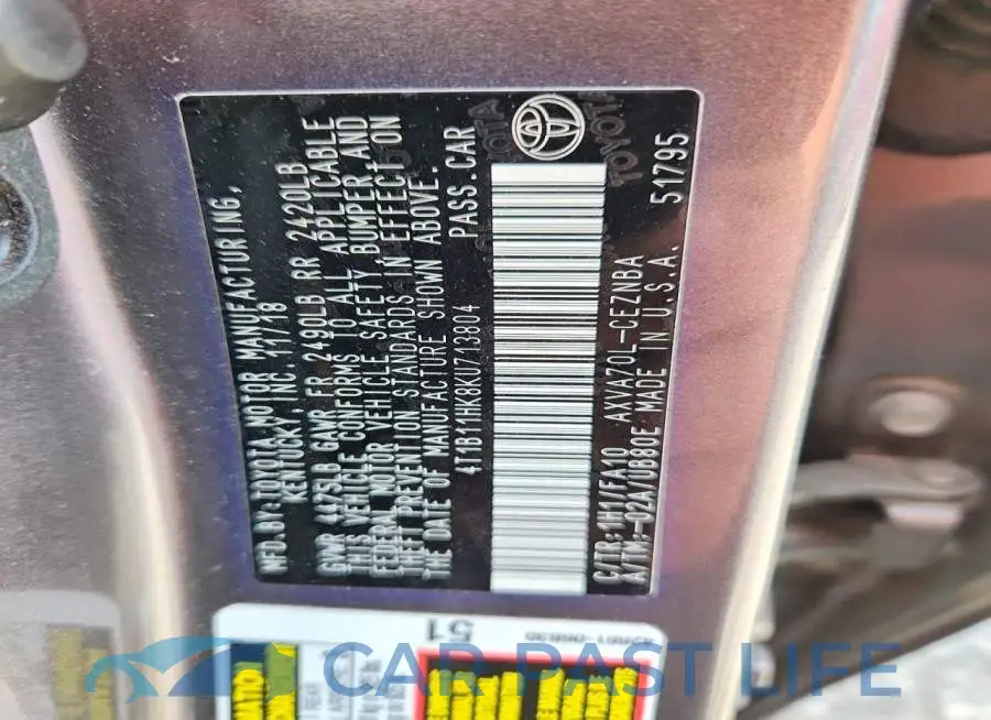 4T1B11HK8KU713804# 12