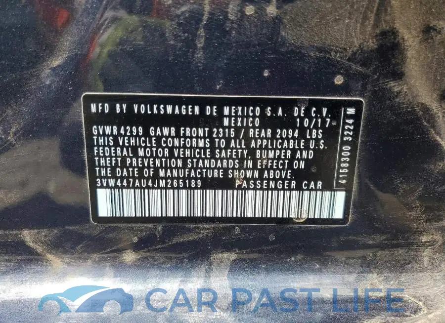 3VW447AU4JM265189# 12