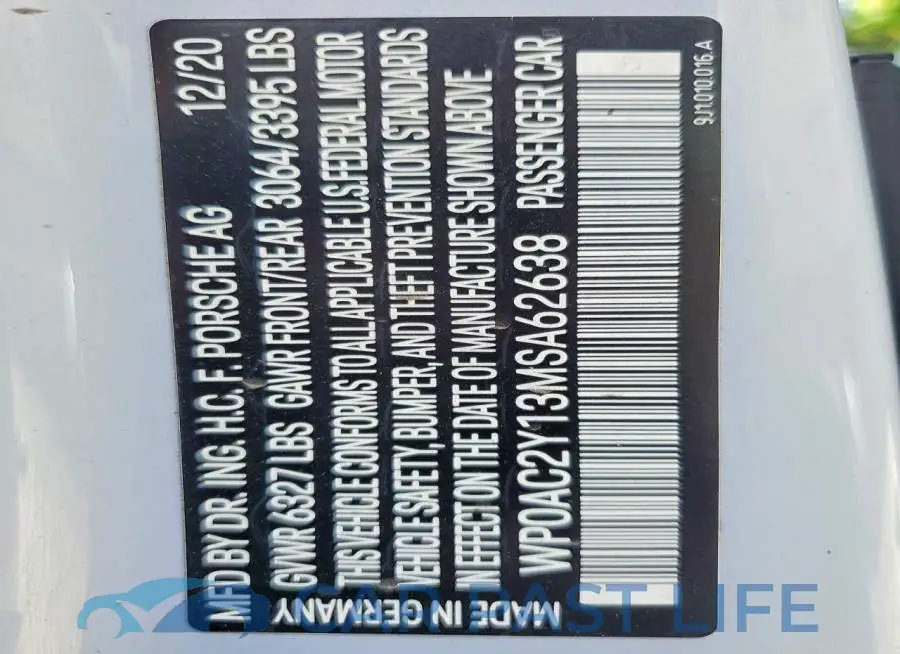 WP0AC2Y13MSA62638# 13