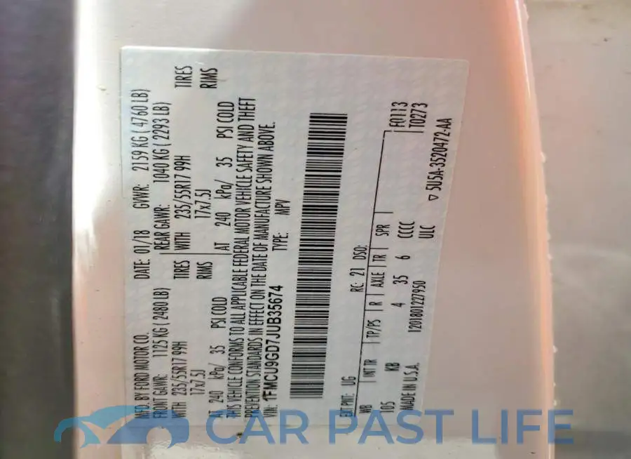 1FMCU9GD7JUB35674# 12