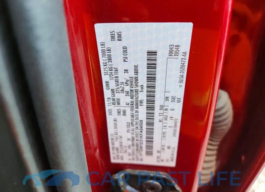 1FTEW1E51KFA04508# 12