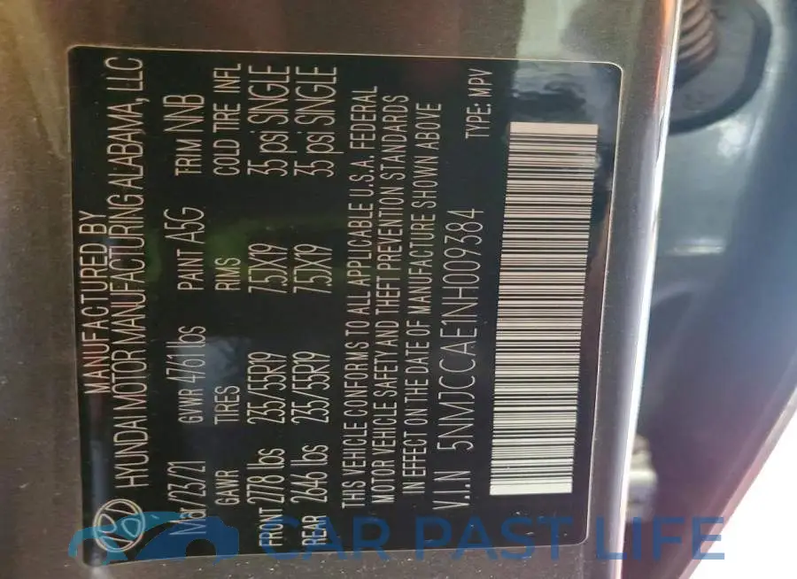 5NMJCCAE1NH009384# 14