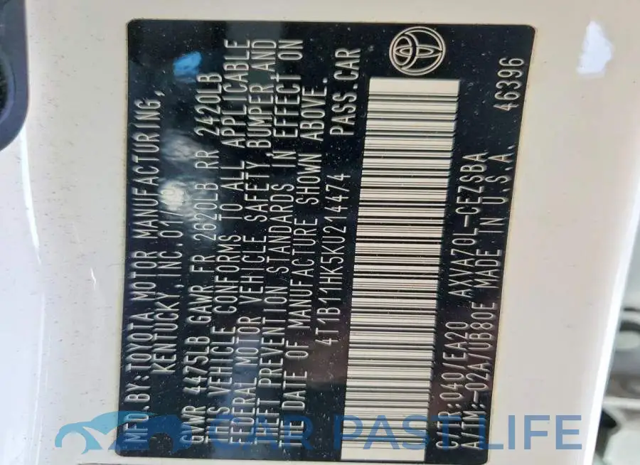 4T1B11HK5KU214474# 12