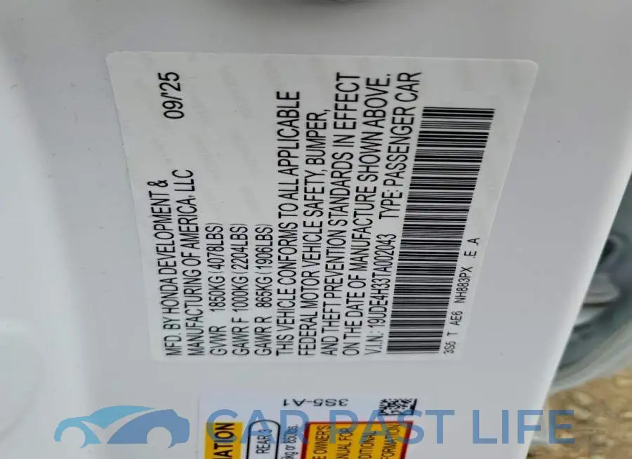 19UDE4H33TA002043# 12