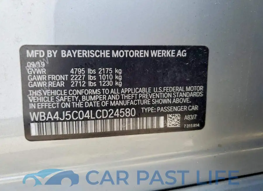 WBA4J5C04LCD24580# 12