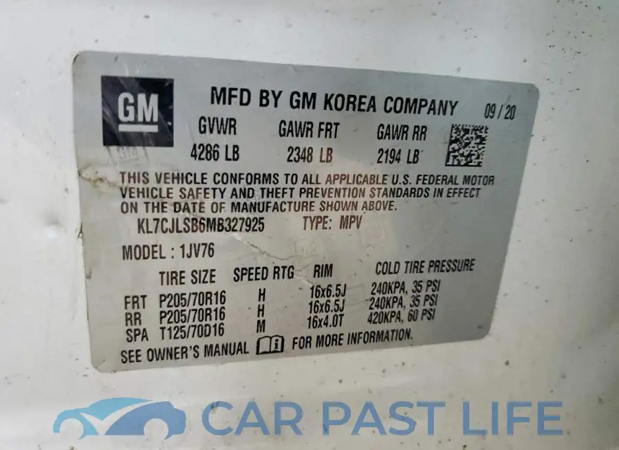 KL7CJLSB6MB327925# 12